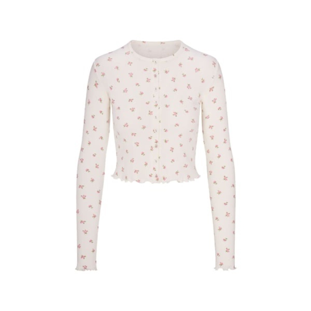 SKIMS Pointelle Cardigan - Pink Rosebuds